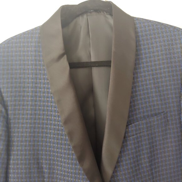 Tuxedo Jacket - Sz 42 - Navy checkered blue / black lapel - Bar 111 - Slim - Picture 8 of 14